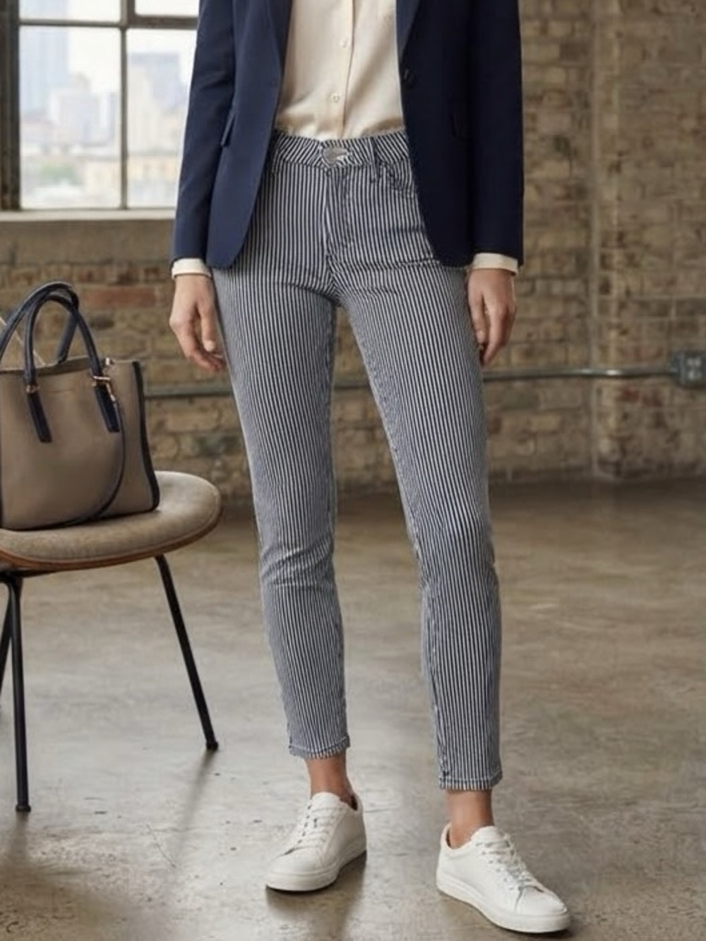 Etica 100% Cotton Women's Skinny Jeans in Navy and White Stripes
